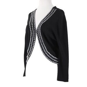 Christine Phillipe Sz L Black Faux Pearls Rhinestones Rayon Nylon Sweater Wrap